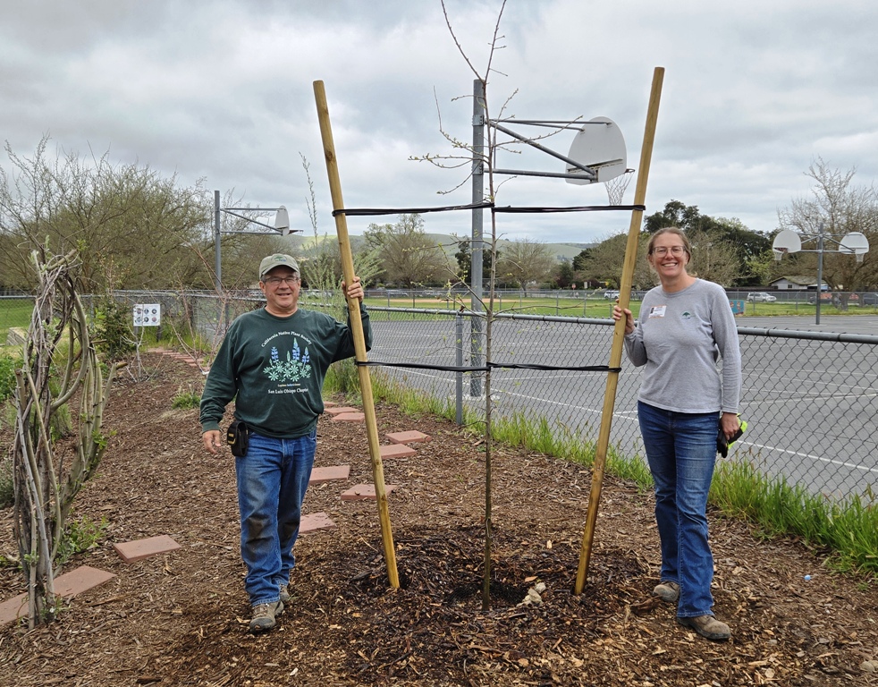 Mike and Meg with the finished planting of the Valley Oak!